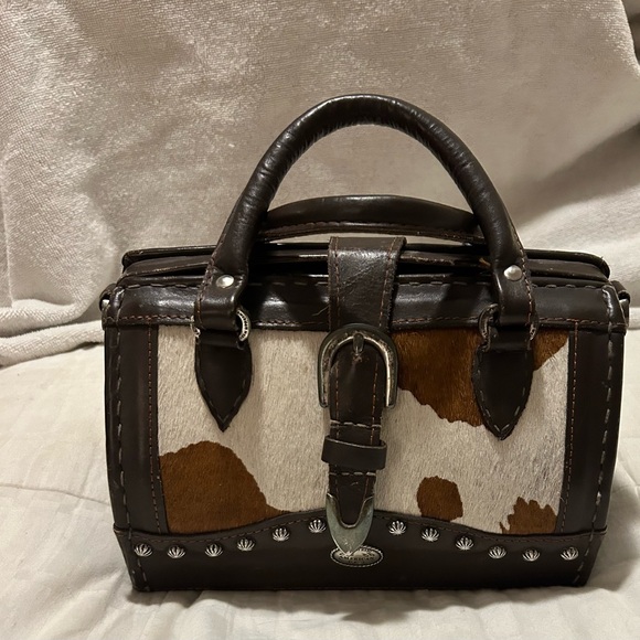 American West Brown and White Leather Handbag - Picture 1 of 3